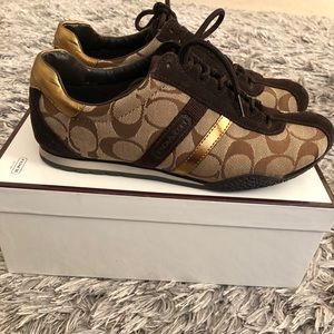 Brown and Gold Coach Sneakers
